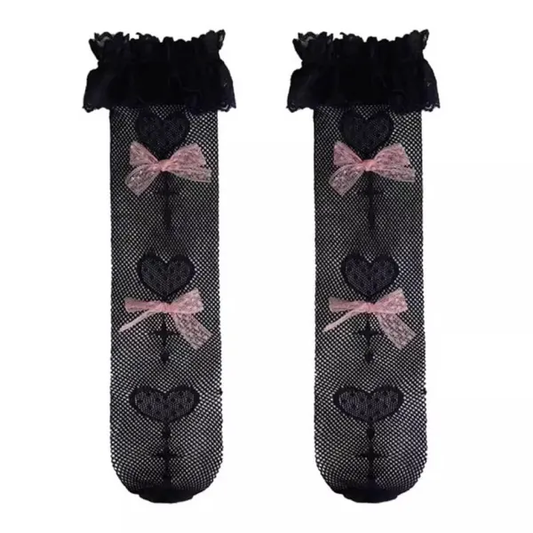 Socks*Boogzel Clothing Bows Fishnet Knee Socks