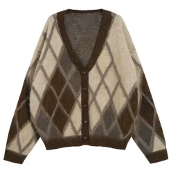 Argyle Sweaters & Vests|Knit Cardigans*Boogzel Clothing Argyle Fuzzy Cardigan Brown