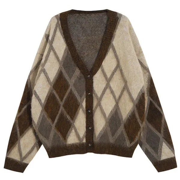 Argyle Sweaters & Vests|Knit Cardigans*Boogzel Clothing Argyle Fuzzy Cardigan Brown