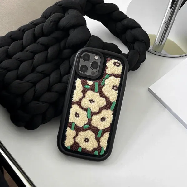 Iphone Cases*Boogzel Clothing Flowers Fuzzy iPhone Case Brown