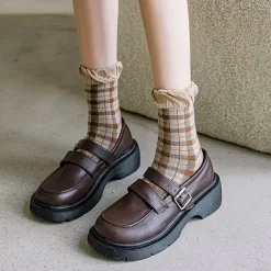 Socks*Boogzel Clothing Plaid Frilly Socks Brown