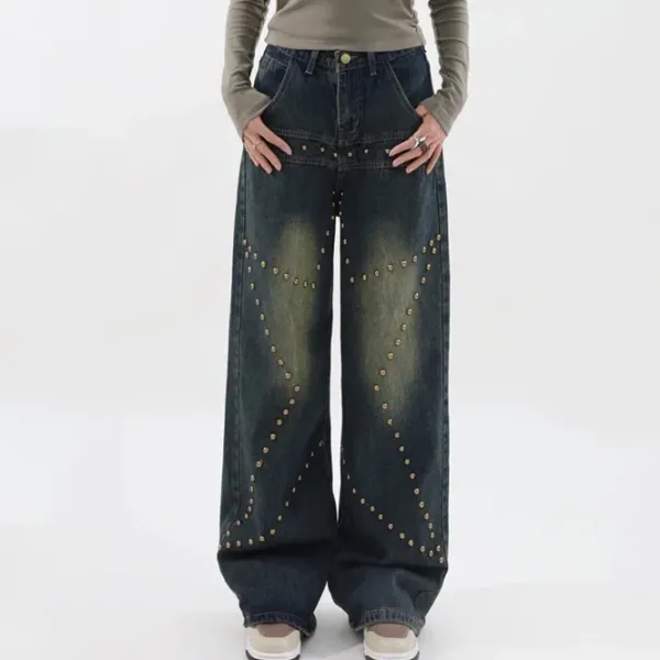 Jeans*Boogzel Clothing Brown Star Rivet Jeans Blue