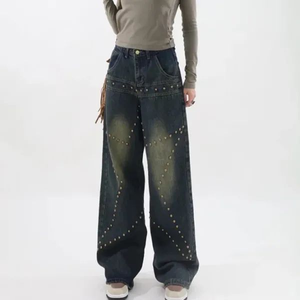 Jeans*Boogzel Clothing Brown Star Rivet Jeans Blue