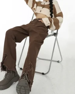 Jeans*Boogzel Clothing Brown Straight Leg Distressed Jeans