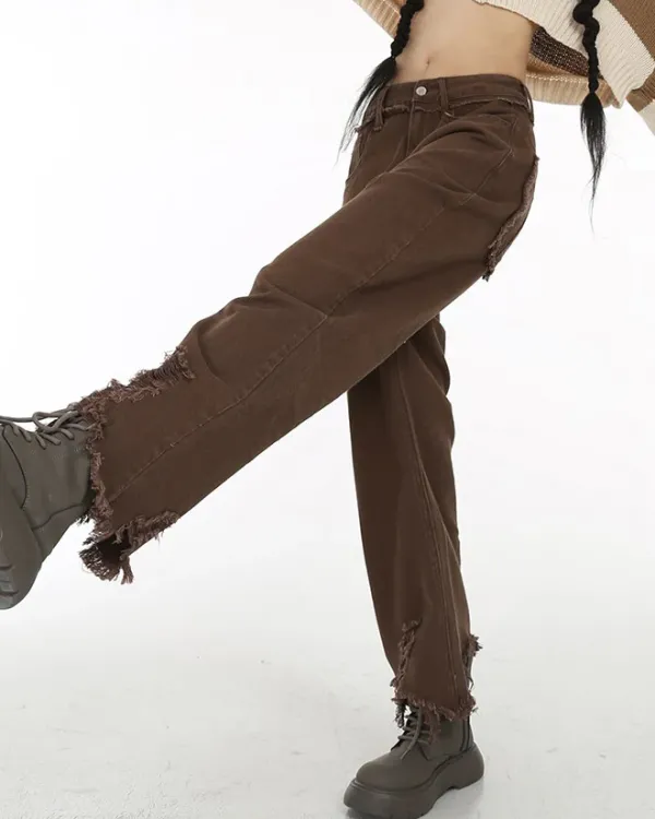 Jeans*Boogzel Clothing Brown Straight Leg Distressed Jeans