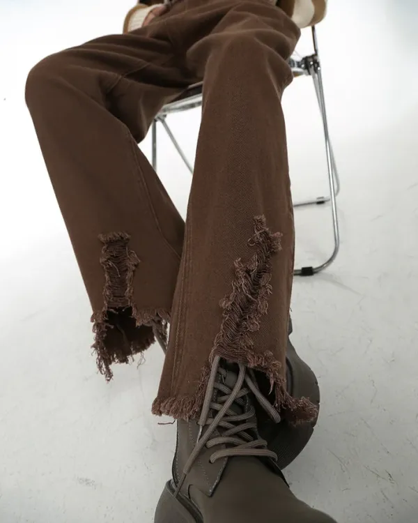Jeans*Boogzel Clothing Brown Straight Leg Distressed Jeans