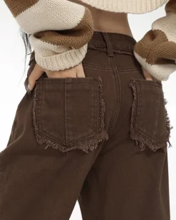 Jeans*Boogzel Clothing Brown Straight Leg Distressed Jeans