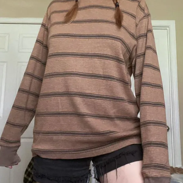 Long Sleeve Tops*Boogzel Clothing Striped Longsleeve Top Brown