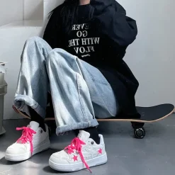 Classics|Aesthetic Sneakers*Boogzel Clothing Bubblegum Pink Star Sneakers in White