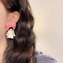 Earrings*Boogzel Clothing Bunny Bow Earrings White/pink