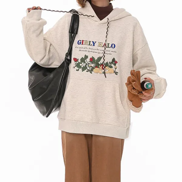 Hoodies*Boogzel Clothing Bunny Embroidery Cottagecore Hoodie LightGrey