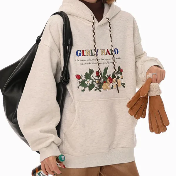 Hoodies*Boogzel Clothing Bunny Embroidery Cottagecore Hoodie LightGrey