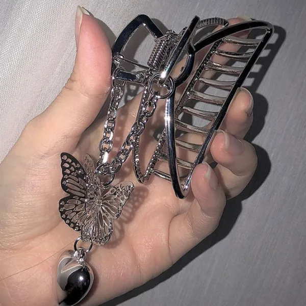Hair Accessories*Boogzel Clothing Buttefly Grunge Hair Claw Silver