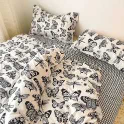 Aesthetic Bedroom*Boogzel Clothing Butterfly Aesthetic Bedding Set Beige/black
