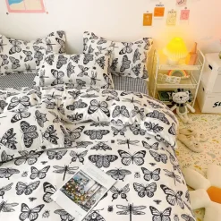 Aesthetic Bedroom*Boogzel Clothing Butterfly Aesthetic Bedding Set Beige/black