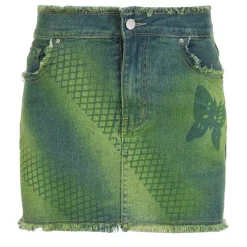 Skirts*Boogzel Clothing Butterfly Aesthetic Denim Skirt Green