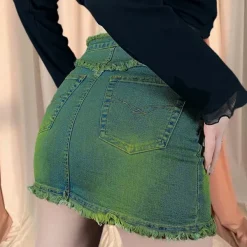 Skirts*Boogzel Clothing Butterfly Aesthetic Denim Skirt Green