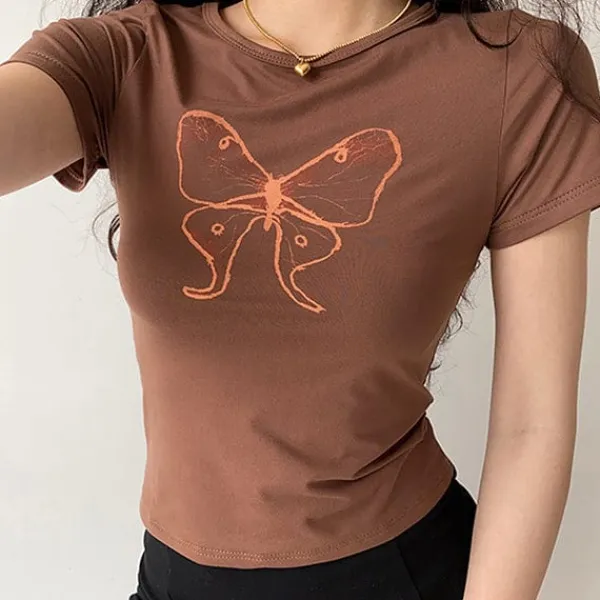 Aesthetic T-Shirts & Graphic Tees*Boogzel Clothing Butterfly Aesthetic Top Brown