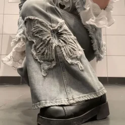 Jeans*Boogzel Clothing Butterfly Aesthetic Y2K Flare Jeans Grey