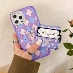Iphone Cases*Boogzel Clothing Butterfly Argyle Airpods Case Purple
