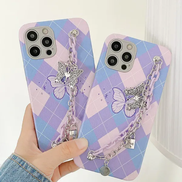Iphone Cases*Boogzel Clothing Butterfly Chain Argyle iPhone Case Purple