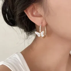 Earrings*Boogzel Clothing Butterfly Crystal Hoop Earrings Gold/white