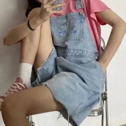 Shorts*Boogzel Clothing Butterfly Denim Dungaree Shorts Blue