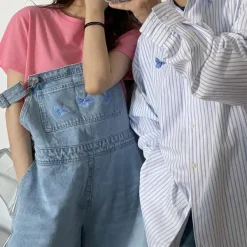 Shorts*Boogzel Clothing Butterfly Denim Dungaree Shorts Blue