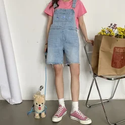 Shorts*Boogzel Clothing Butterfly Denim Dungaree Shorts Blue