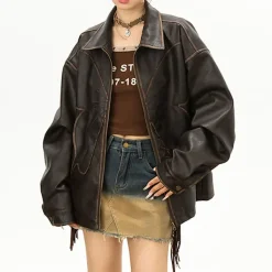 Coats & Jackets*Boogzel Clothing Butterfly Distressed Leather Jacket Brown