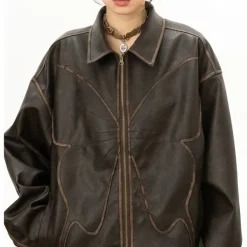 Coats & Jackets*Boogzel Clothing Butterfly Distressed Leather Jacket Brown