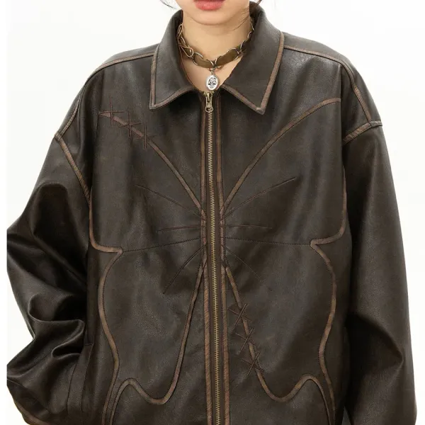 Coats & Jackets*Boogzel Clothing Butterfly Distressed Leather Jacket Brown