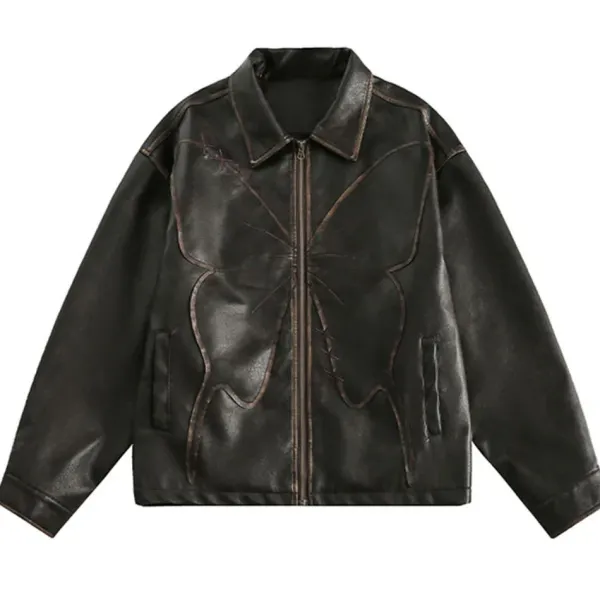 Coats & Jackets*Boogzel Clothing Butterfly Distressed Leather Jacket Brown