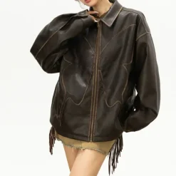 Coats & Jackets*Boogzel Clothing Butterfly Distressed Leather Jacket Brown