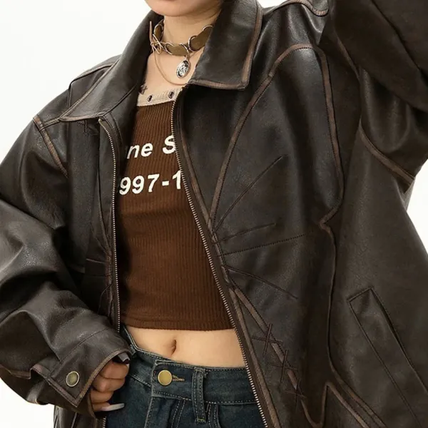 Coats & Jackets*Boogzel Clothing Butterfly Distressed Leather Jacket Brown