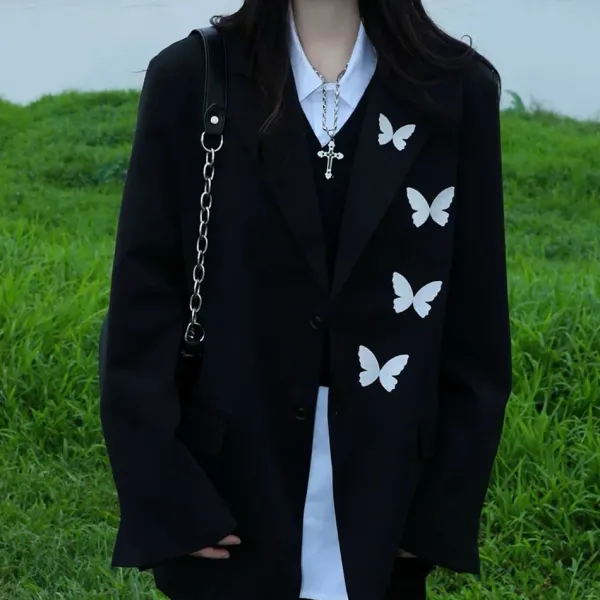 Mens|Coats & Jackets*Boogzel Clothing Butterfly Embroidery Blazer Black