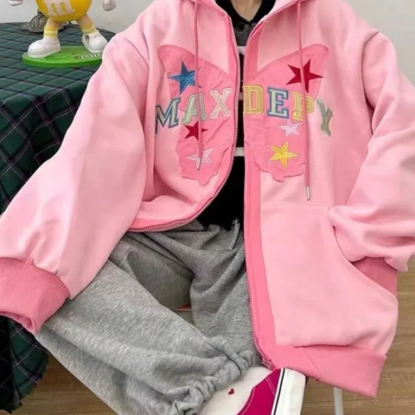 Hoodies*Boogzel Clothing Butterfly Embroidery Zip Up Hoodie