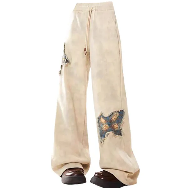 Pants & Trousers*Boogzel Clothing Butterfly Patch Wide-Leg Pants Beige