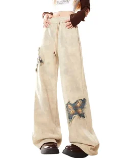 Pants & Trousers*Boogzel Clothing Butterfly Patch Wide-Leg Pants Beige