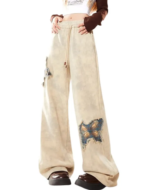 Pants & Trousers*Boogzel Clothing Butterfly Patch Wide-Leg Pants Beige