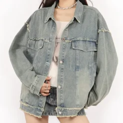 Coats & Jackets*Boogzel Clothing Butterfly Patch Y2K Denim Jacket Blue