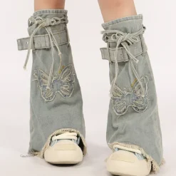 Other*Boogzel Clothing Butterfly Patch Y2K Denim Leg Warmers Blue