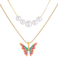 Necklaces & Chokers*Boogzel Clothing Butterfly Pearl Layered Necklace Gold
