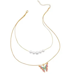 Necklaces & Chokers*Boogzel Clothing Butterfly Pearl Layered Necklace Gold