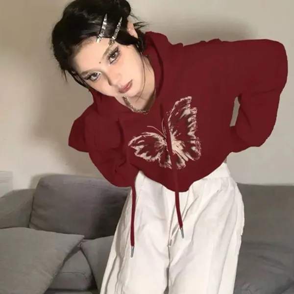 Hoodies*Boogzel Clothing Butterfly Print Crop Hoodie
