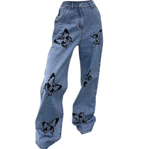 Jeans*Boogzel Clothing Butterfly Print Jeans Blue