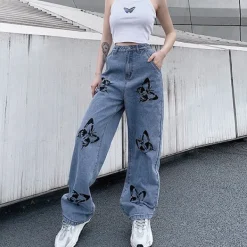 Jeans*Boogzel Clothing Butterfly Print Jeans Blue