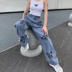 Jeans*Boogzel Clothing Butterfly Print Jeans Blue