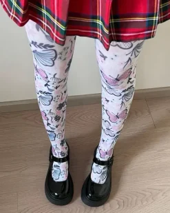 Other*Boogzel Clothing Butterfly Print Tights White/purple