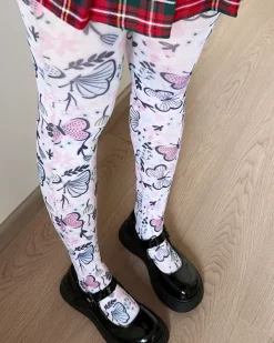 Other*Boogzel Clothing Butterfly Print Tights White/purple